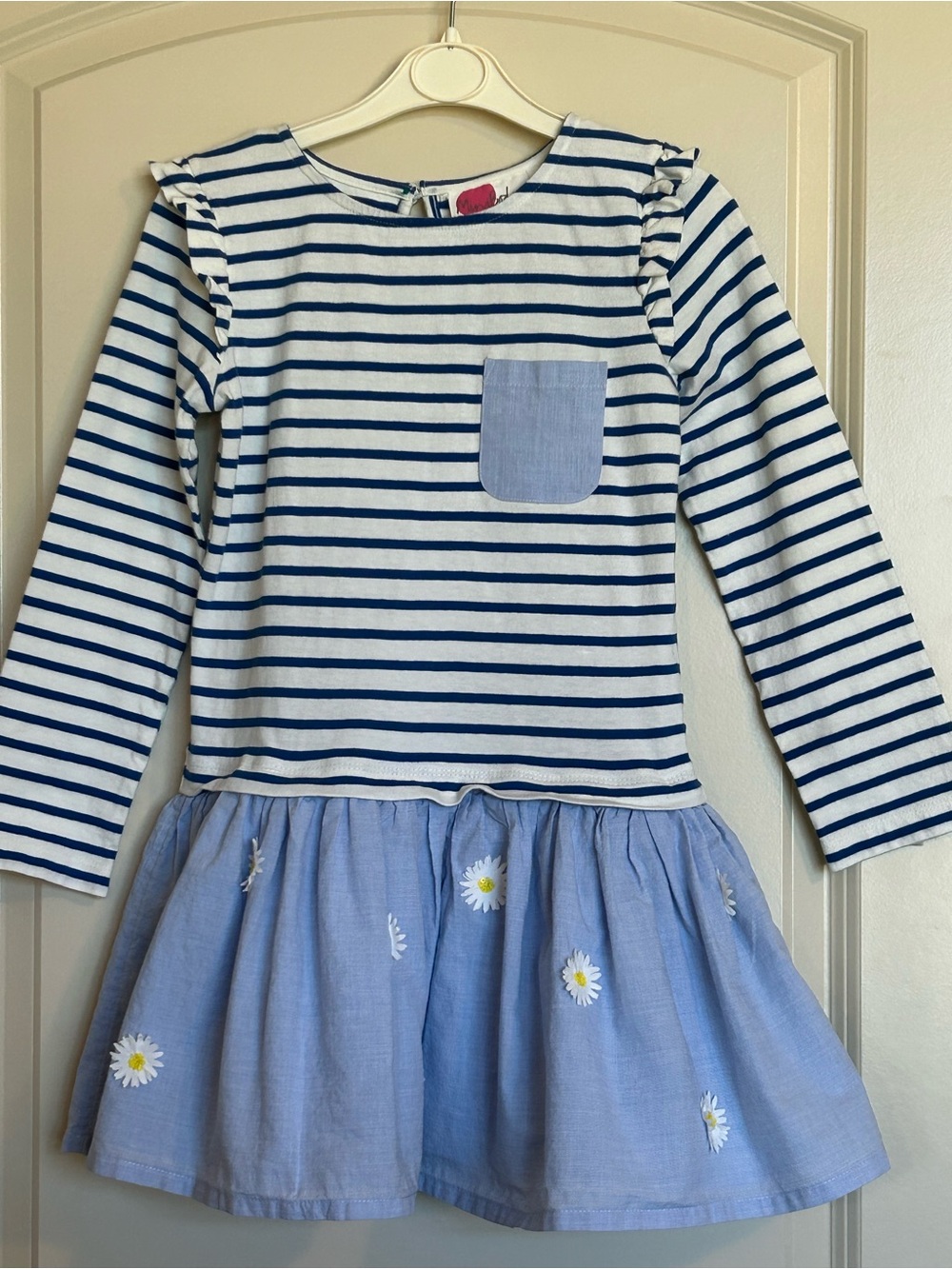 Sz7-8 Mini Boden Navy Stripe & Light Blue Daisy Skirt Dress